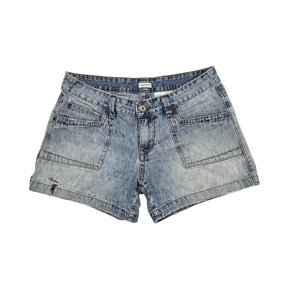 Vintage y2k Mid Rise Jean Shorts Light Wash Denim Utility Cotton Maurices MD 10